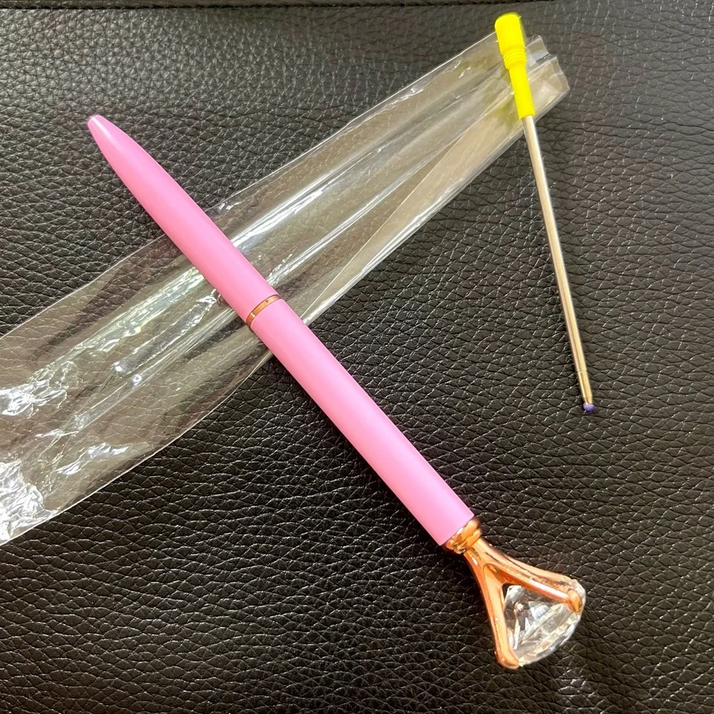 Diamond Top Pink & Gold METAL Ballpoint Pen With Black Ink Refill PinkRainCloud